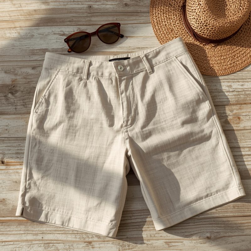 Quần short vải đũi nam đi biển chất liệu mát nhẹ