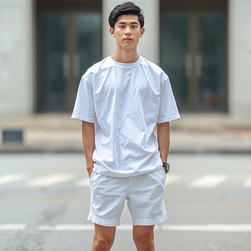 Phối đồ quần short trắng nam phong cách trẻ trung