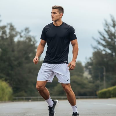 Phối đồ quần short trắng nam phong cách thể thao