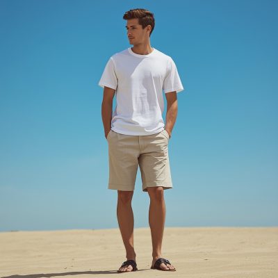 Phối đồ quần short vải đũi nam đi biển