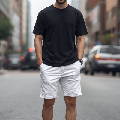 Phối đồ quần short trắng nam với áo thun